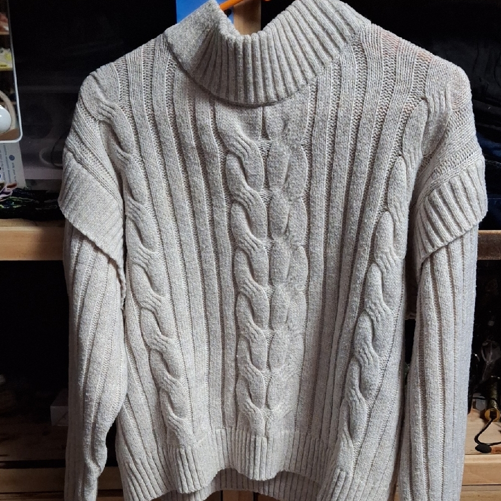 Time and Tru Cable Knit Turtleneck Sweater - Cream